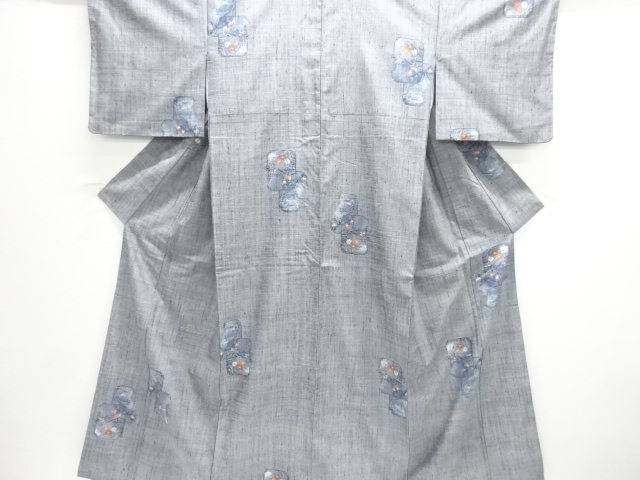 JAPANESE KIMONO / SILK / HAND WOVEN TSUMUGI / HOUSES & FLORAL PLANTS